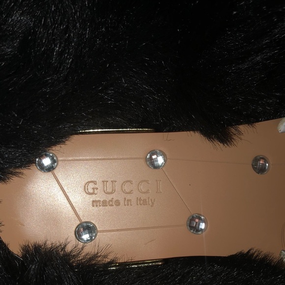 Authentic GUCCI LUPE GUCCY JEWELED LEATHER SLIDE - Picture 4 of 8
